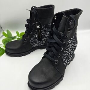 Sorel Joan of Arctic III Waterproof Wedge Boots Black Tweed NEW WMS 8